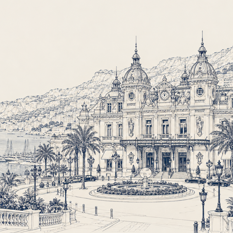 Evening light over Monaco’s casino and harbour district